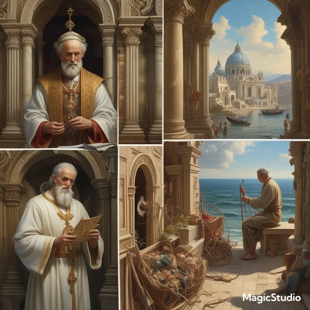 Transformation of Peter from humble fisherman to foundation of Vatican power structure showing spiritual corruption