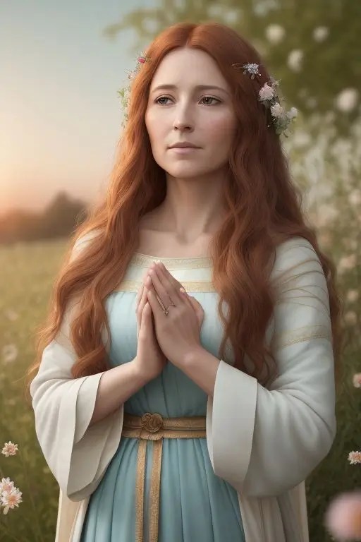 Mary Magdalene divine feminine spiritual guide with golden aura and flowing robes channeling ascension wisdom