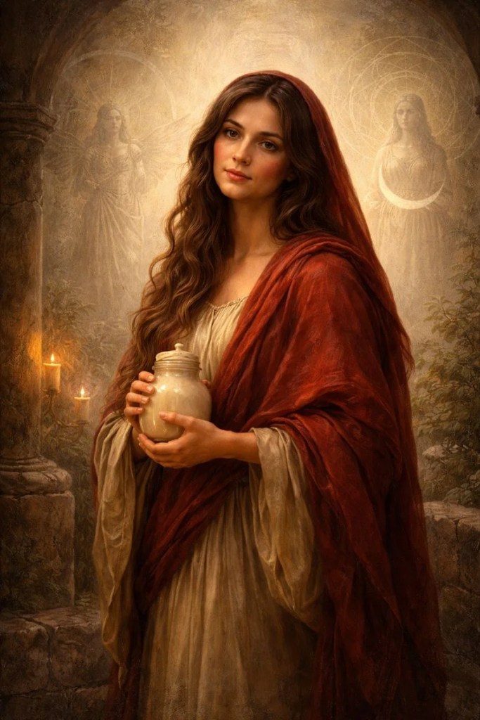 Mary Magdalene depicted as a divine feminine archetype bridging early Christianity and ancient goddess traditions